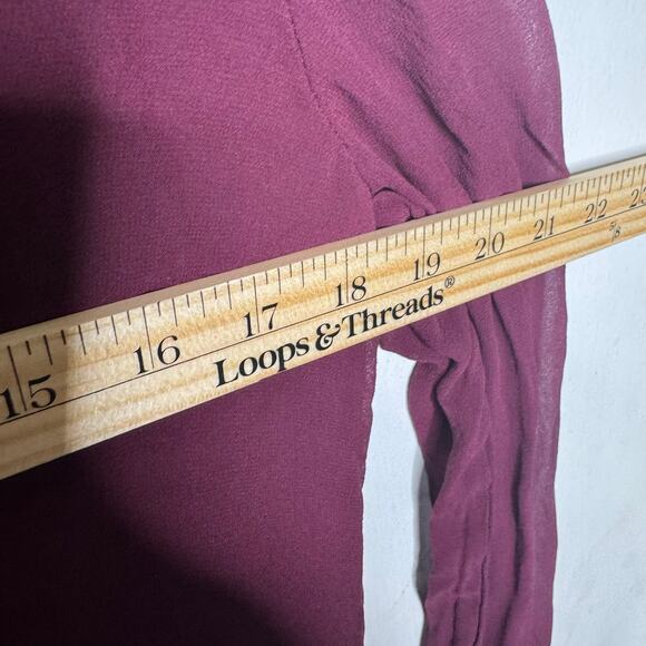 Vince Burgundy Sheer Sleeve Tunic Blouse Size 4 Long Sleeve Boho Chic - Picture 2 of 12